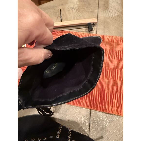 Venus Black Suede Studded Tassel Block Heel Boots Size 10 - Picture 6 of 6